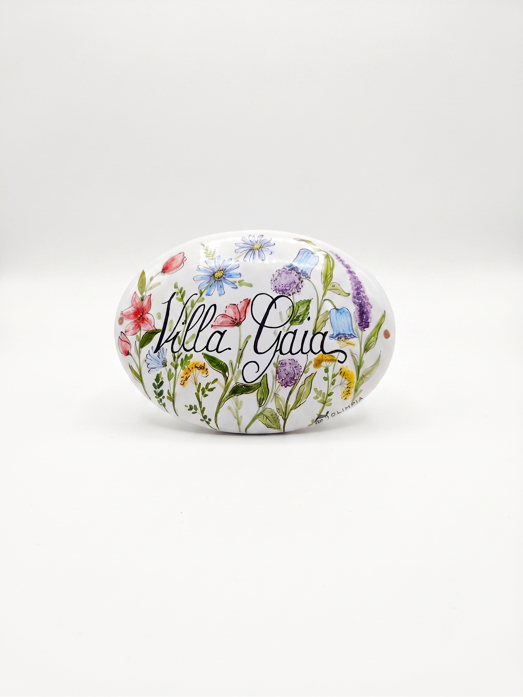 Targa in ceramica Villa Gaia con decoro floreale