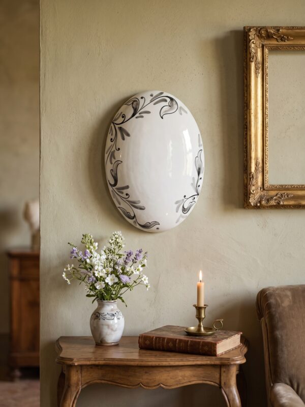 Targa ovale decorativa in ceramica dipinta a mano