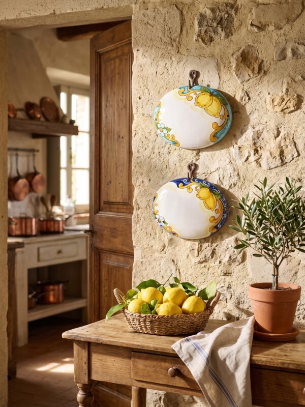 Targa ovale in ceramica con limoni decorata a mano