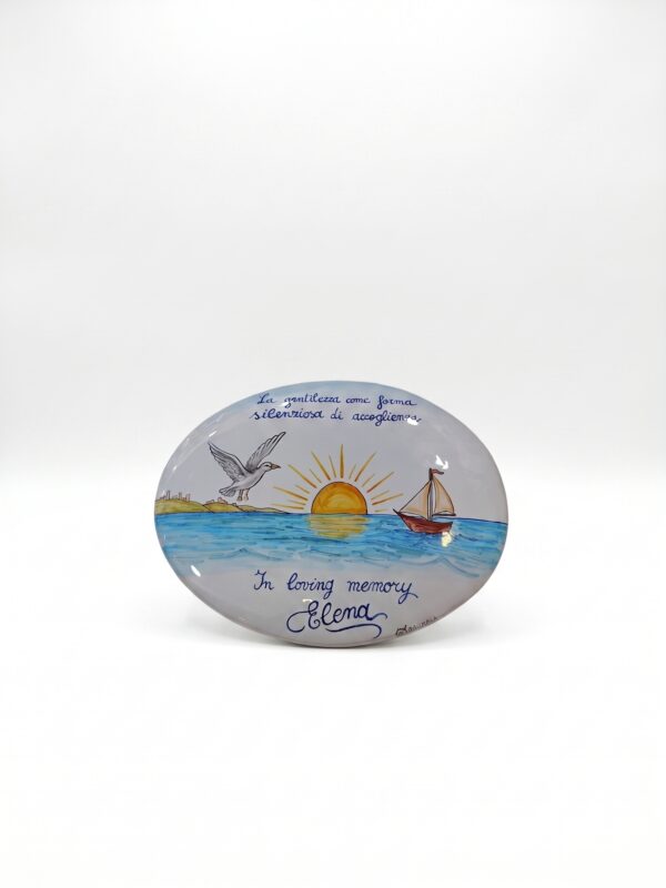 Targa Ovale in Ceramica con Paesaggio Marino e Dedica