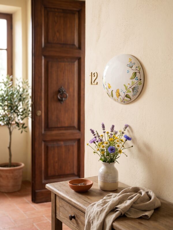 Targhetta Ovale in Ceramica Decorata a Mano con Fiori