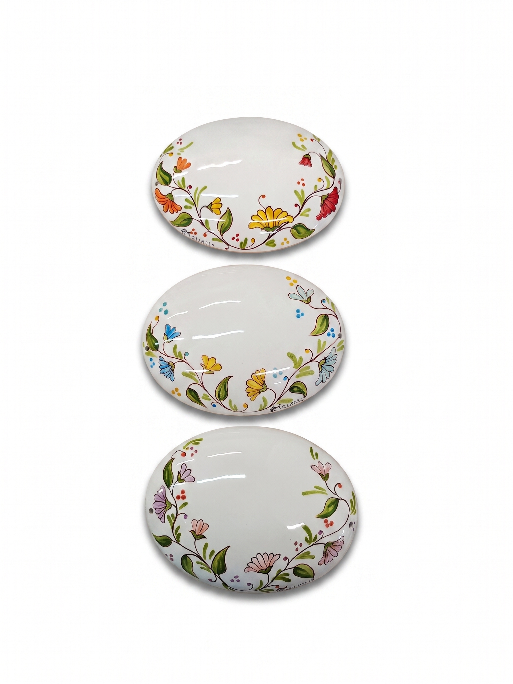 Targhetta Ovale in Ceramica Decorata a Mano con Fiori