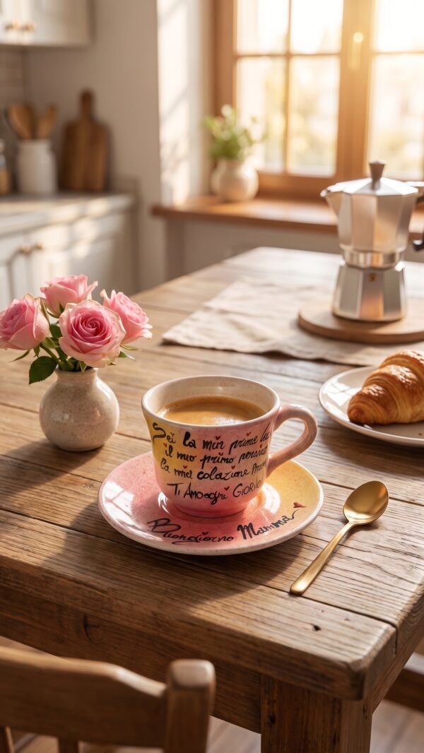 Tazzina da caffè Buongiorno Mamma in ceramica sfumata