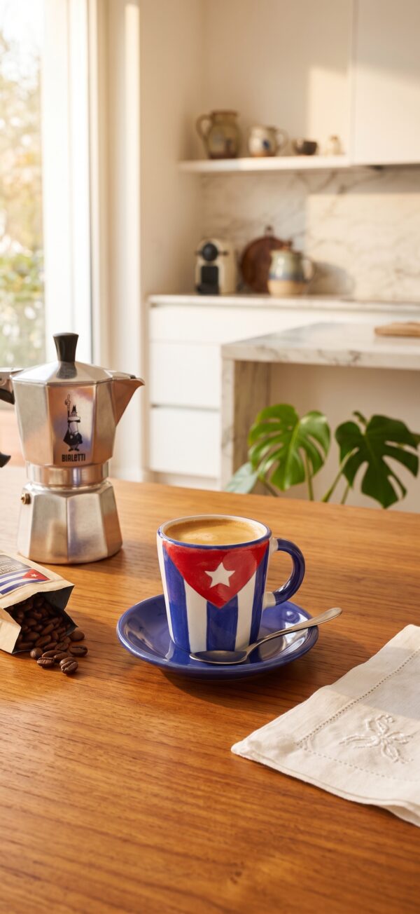 Tazzina da Caffè con Piattino Bandiera di Cuba in Ceramica