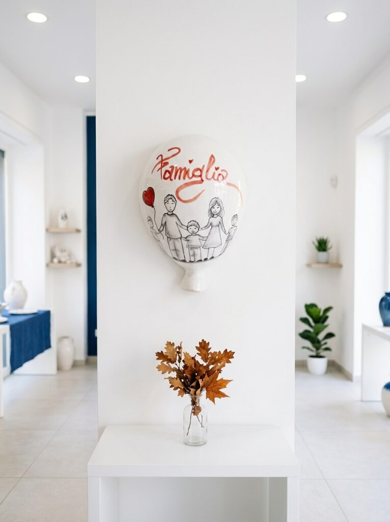 Palloncino in ceramica decorativa da parete appeso in uno showroom luminoso