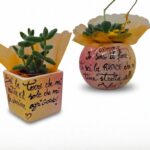 Vasi in ceramica con dedica per la mamma e piante grasse