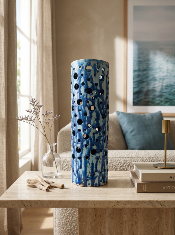 Lume Cilindrico Traforato Blu e Azzurro - Design Moderno
