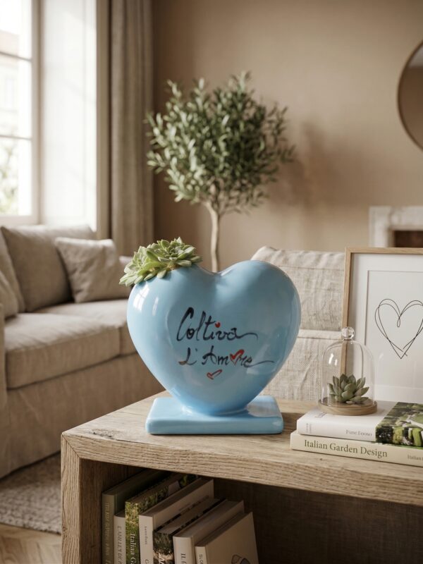 Vaso Cuore in Ceramica con Scritta Coltiva l'Amore