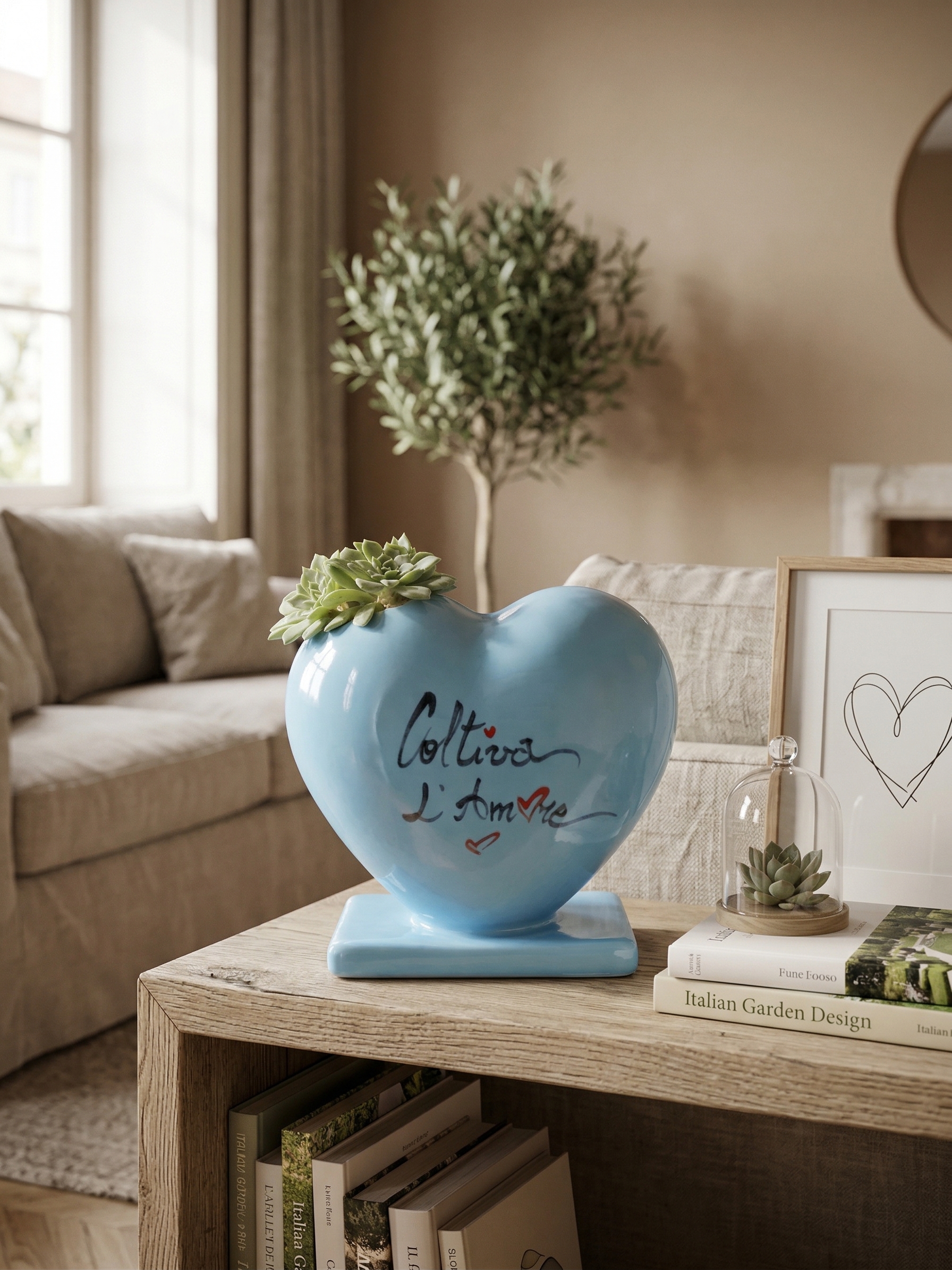 Vaso Cuore in Ceramica con Scritta Coltiva l'Amore