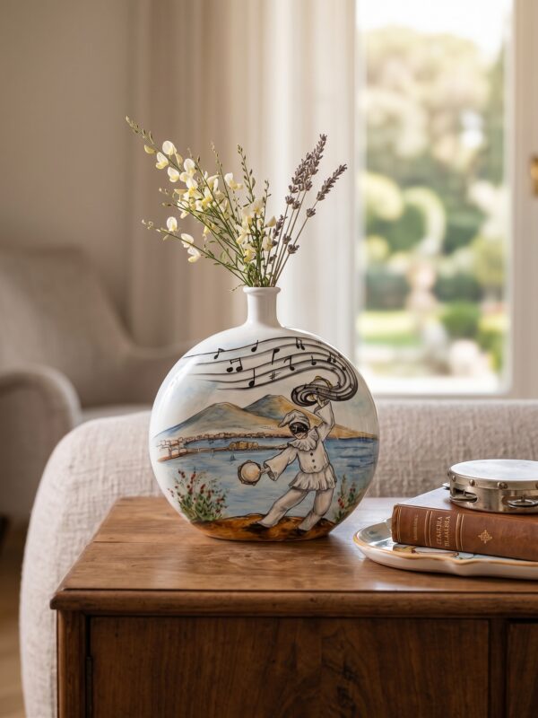 Vaso in ceramica Pulcinella e Golfo di Napoli