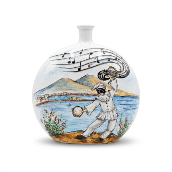 Vaso in ceramica Pulcinella e Golfo di Napoli
