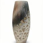 Vaso in ceramica traforato moderno grigio e panna