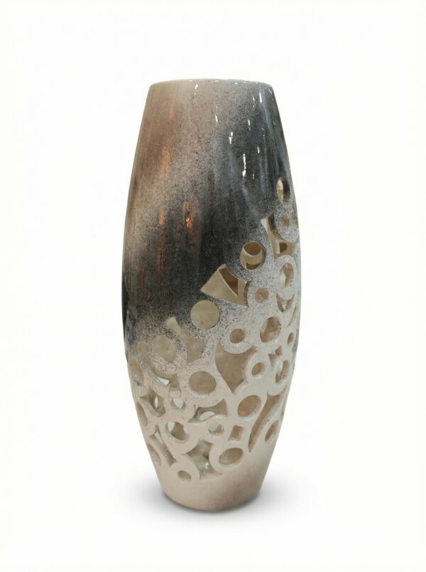 Vaso in ceramica traforato moderno grigio e panna